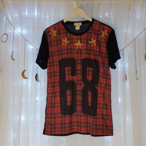 Rue21 Red and Black Plaid T Shirt with Stars